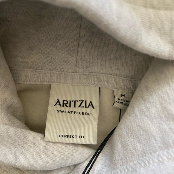Aritzia Cream Sweatfleece Hoodie with Black Label - Picture 2 of 3